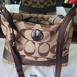 Coach Tan and Brown Signature Shoulder Bag